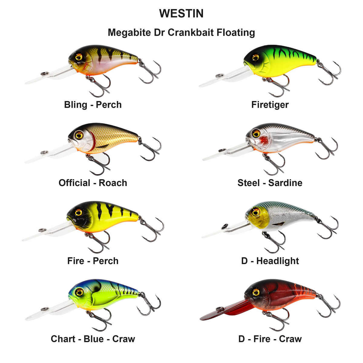 Farveoversigt – Megabite Dr Crankbait Floating
