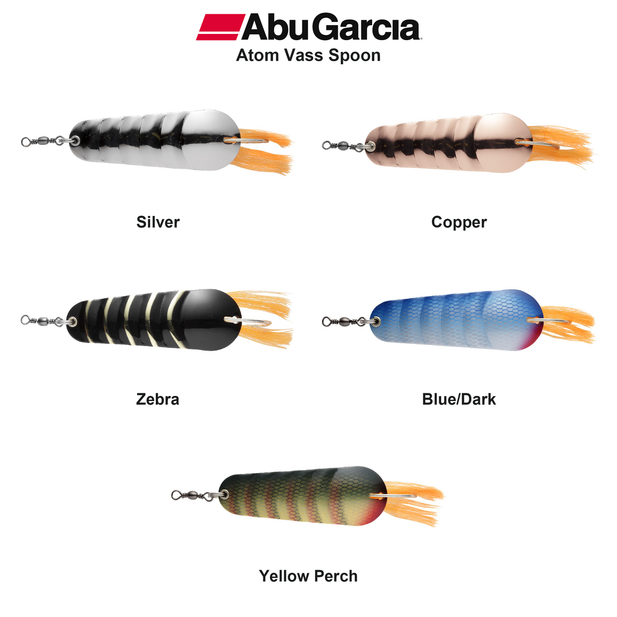 Farveoversigt – Abu Garcia Atom Vass Spoon