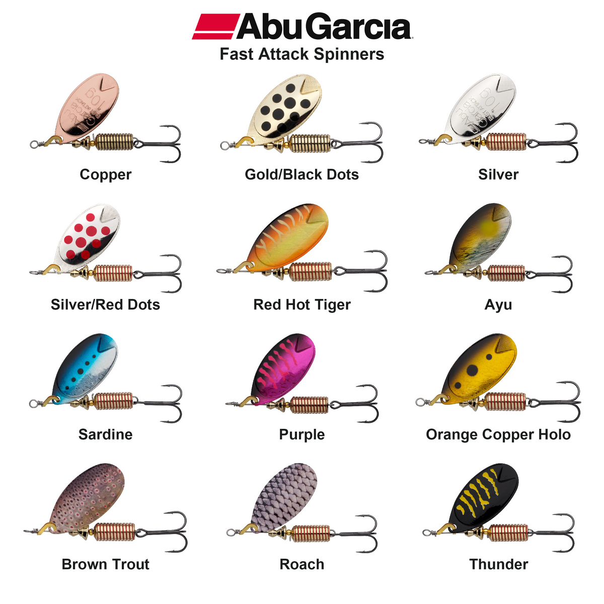 Farveoversigt – Abu Garcia Fast Attack Spinners