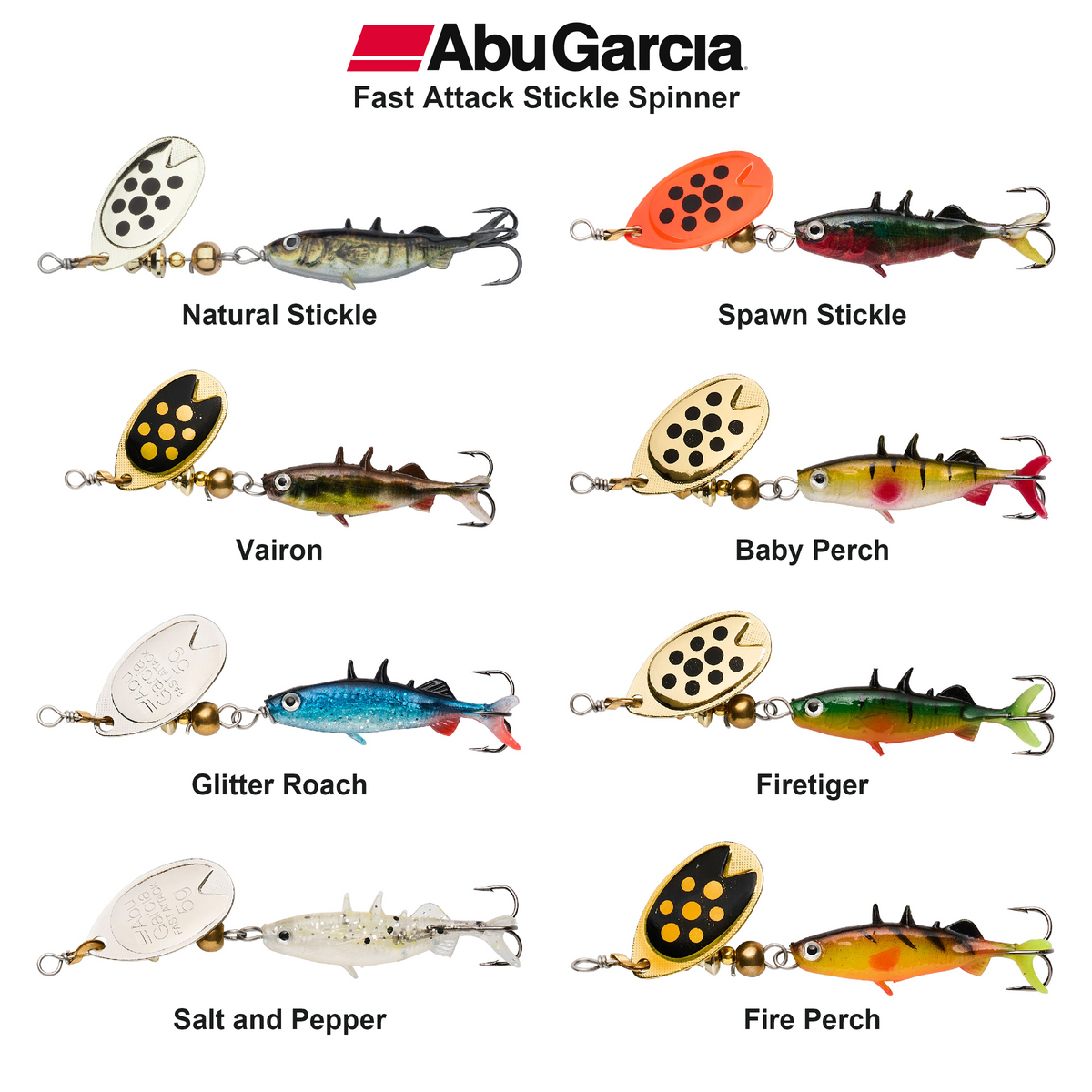 Farveoversigt – Abu Garcia Fast Attack Stickle Spinner