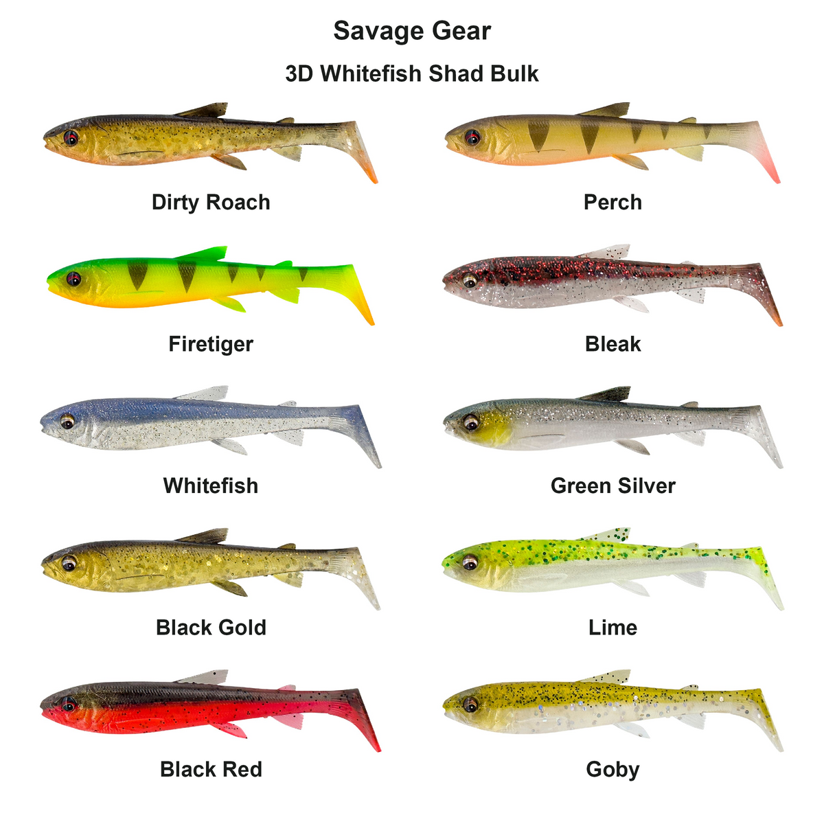 Farveoversigt – Savage Gear 3D Whitefish Shad Bulk