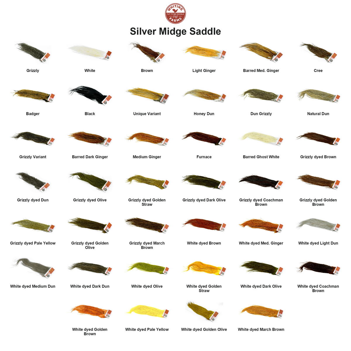 Farveoversigt – Whiting Silver Midge Saddle