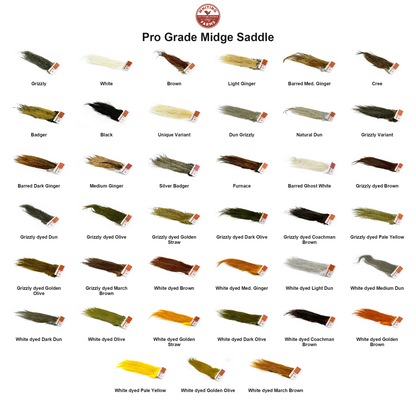 Farveoversigt – Whiting Pro Grade Midge Saddle