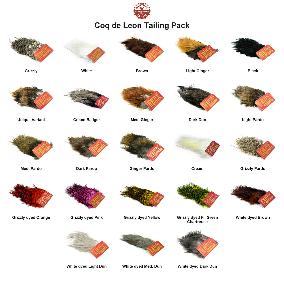 Farveoversigt – Whiting Coq de Leon Tailing Pack