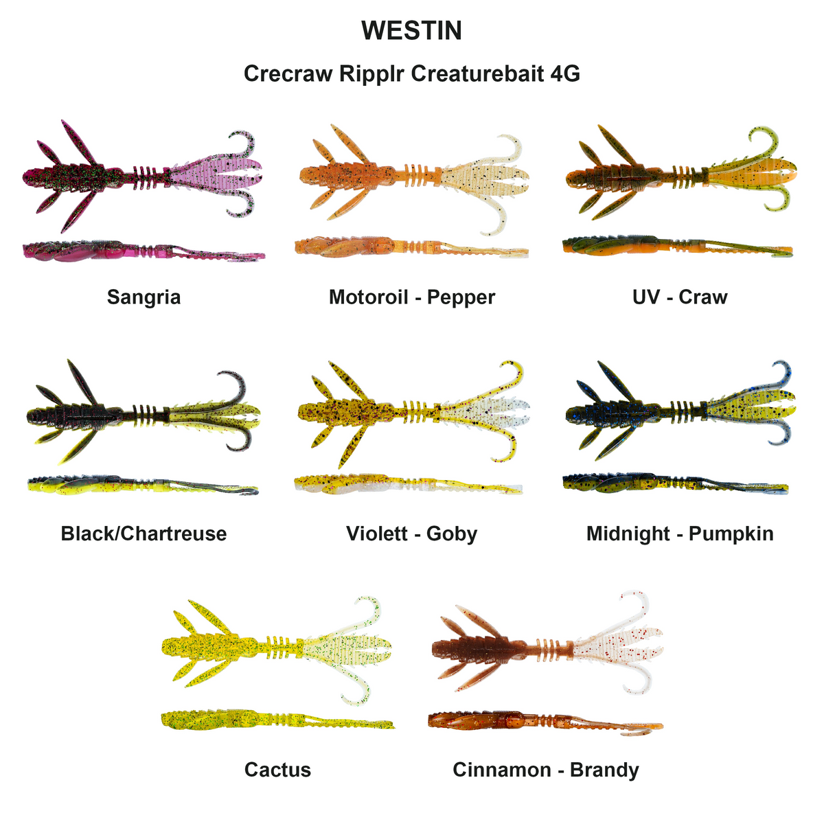 Farveoversigt – Crecraw Ripplr Creaturebait 4G