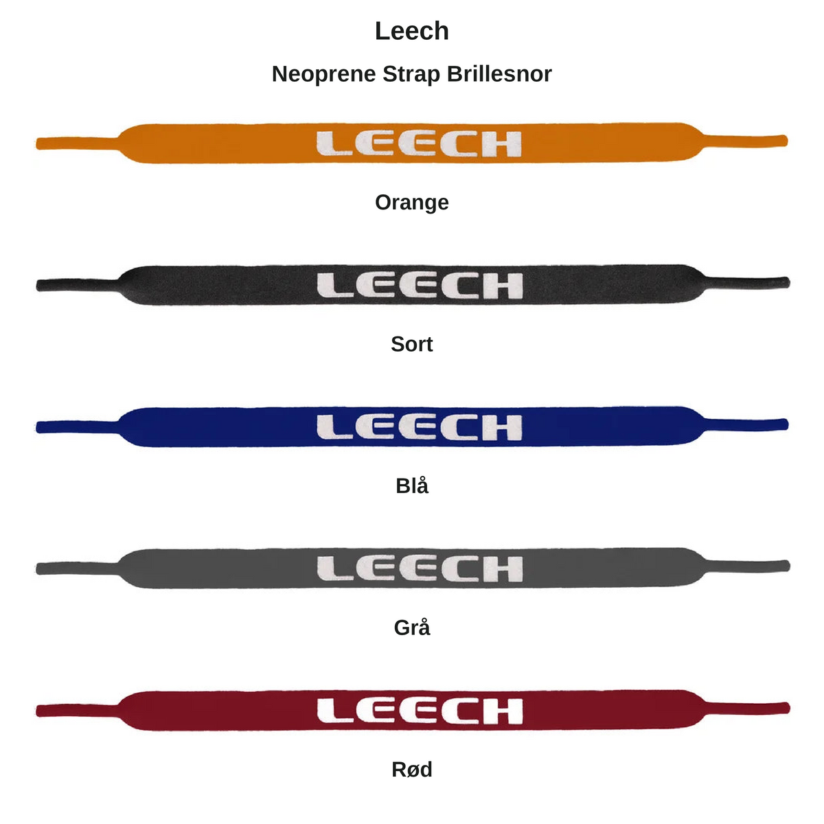 Leech Neoprene Strap Brillesnor – farveoversigt med 5 farver